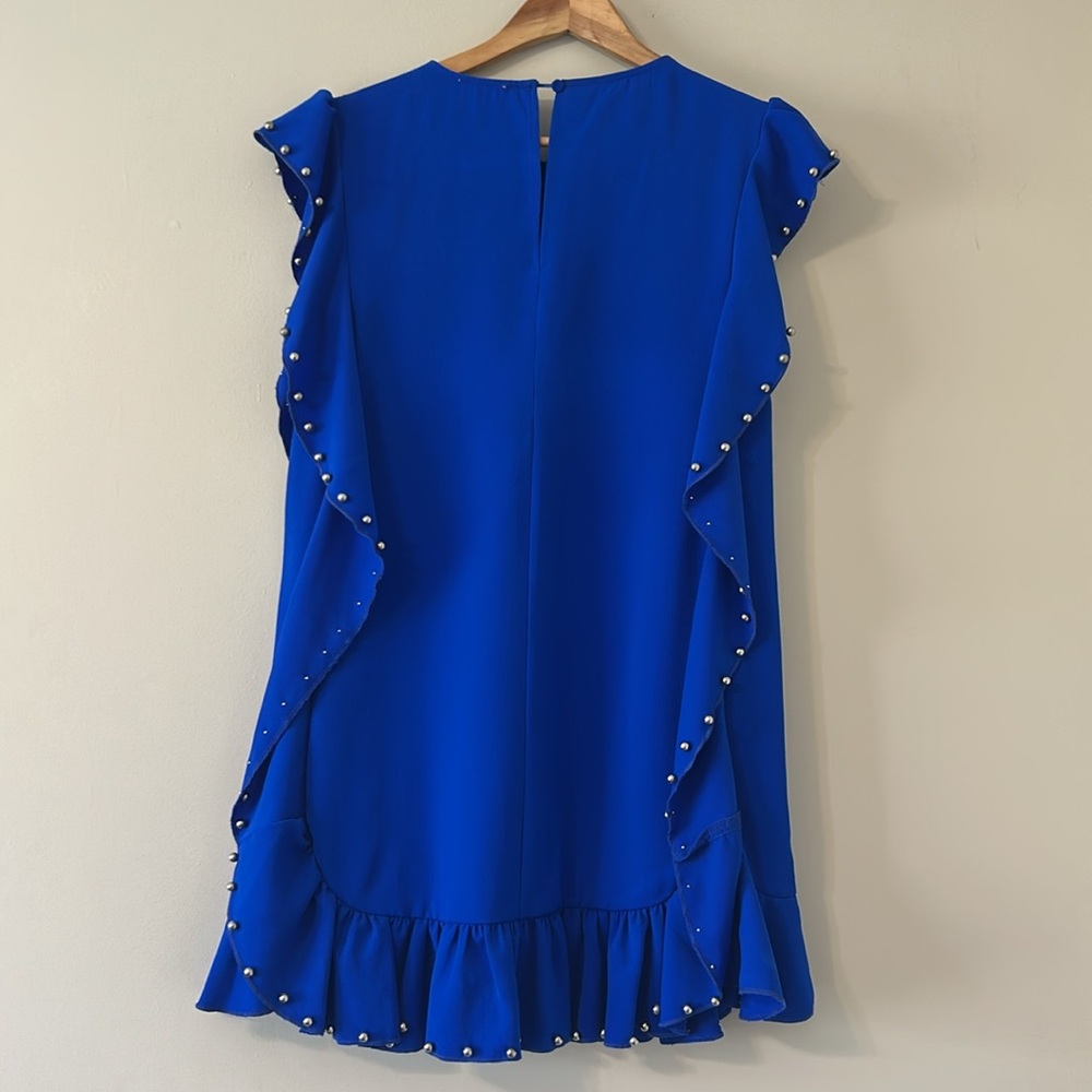 TCEC Blue Ruffle Mini Dress Embellishment With Silver Bauble Balls Size Small - Picture 5 of 7